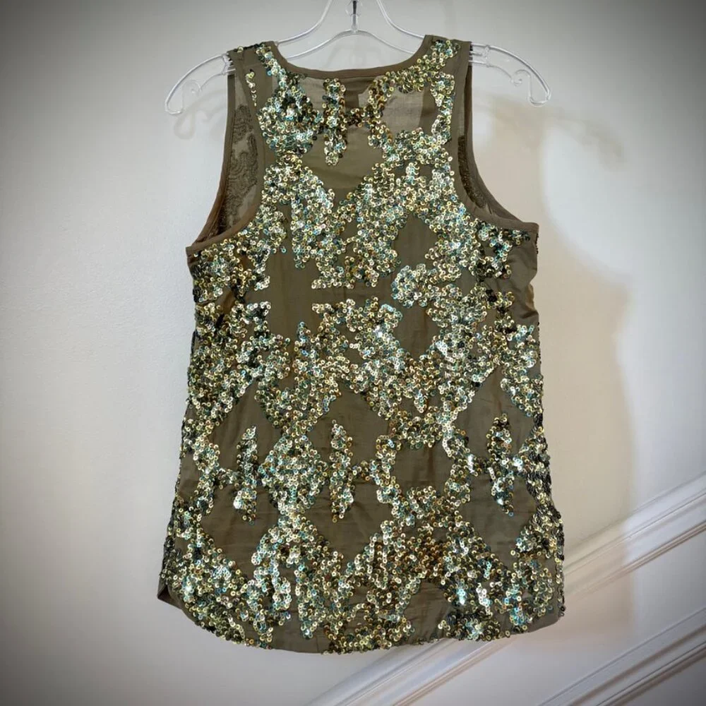 J. Crew Green Camo Iridescent Sequin Tank Top